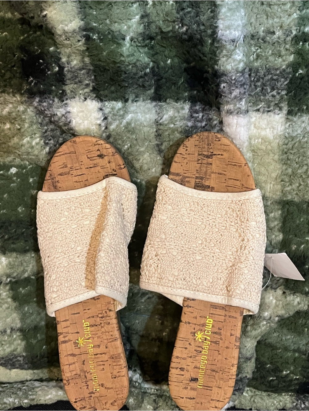 Montego Bay Club Cream Terry Slide Sandals with Cork Footbed